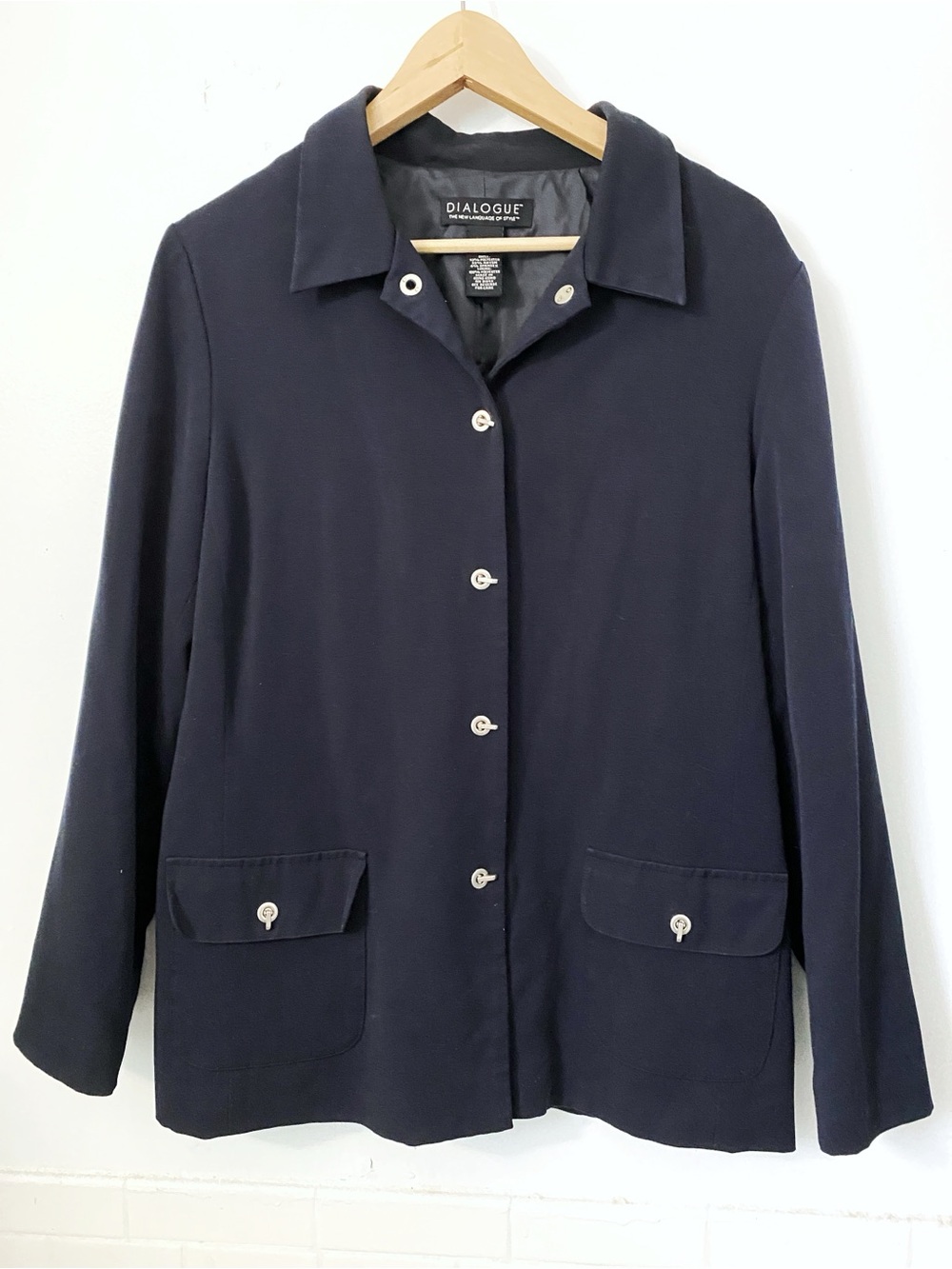 Dialogue Navy Button-Front Blazer with Flap Pockets